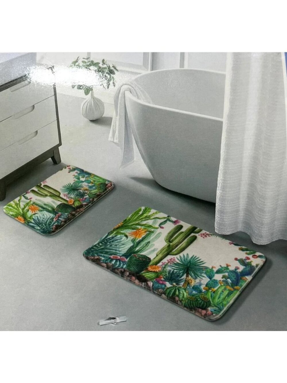 2 pc Cactus Desert Print Western Bath Mat Set